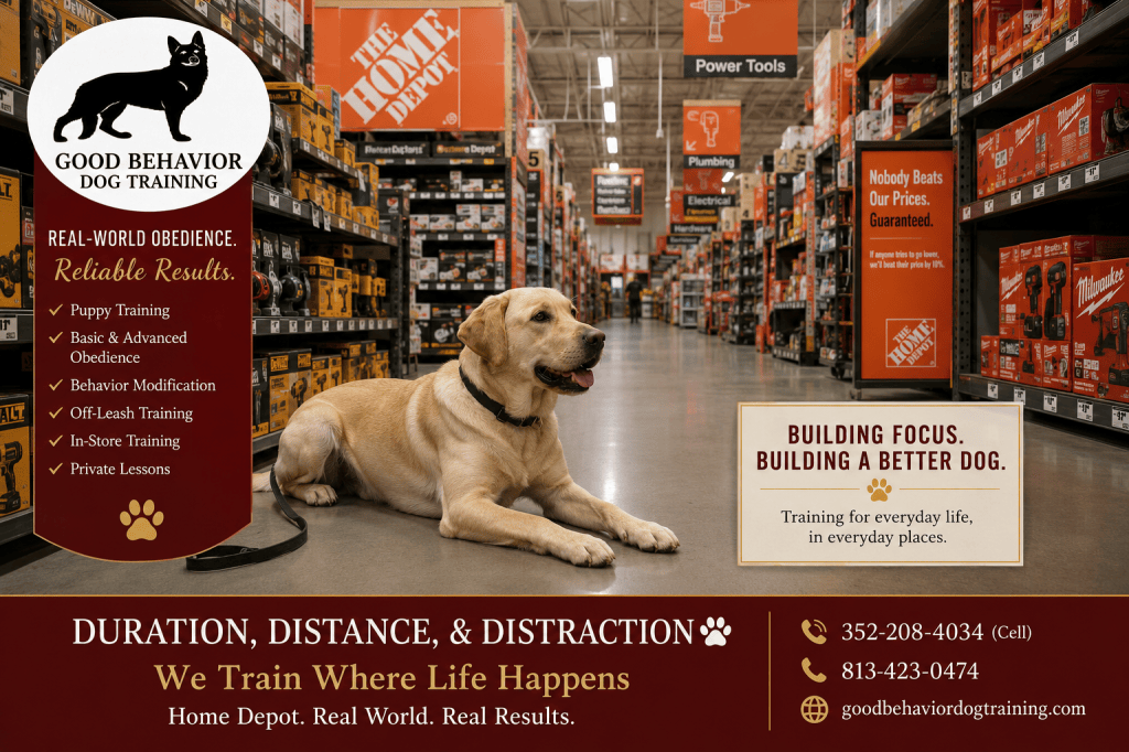 Amber Working on long down/stay in Home&nbsp;Depot
